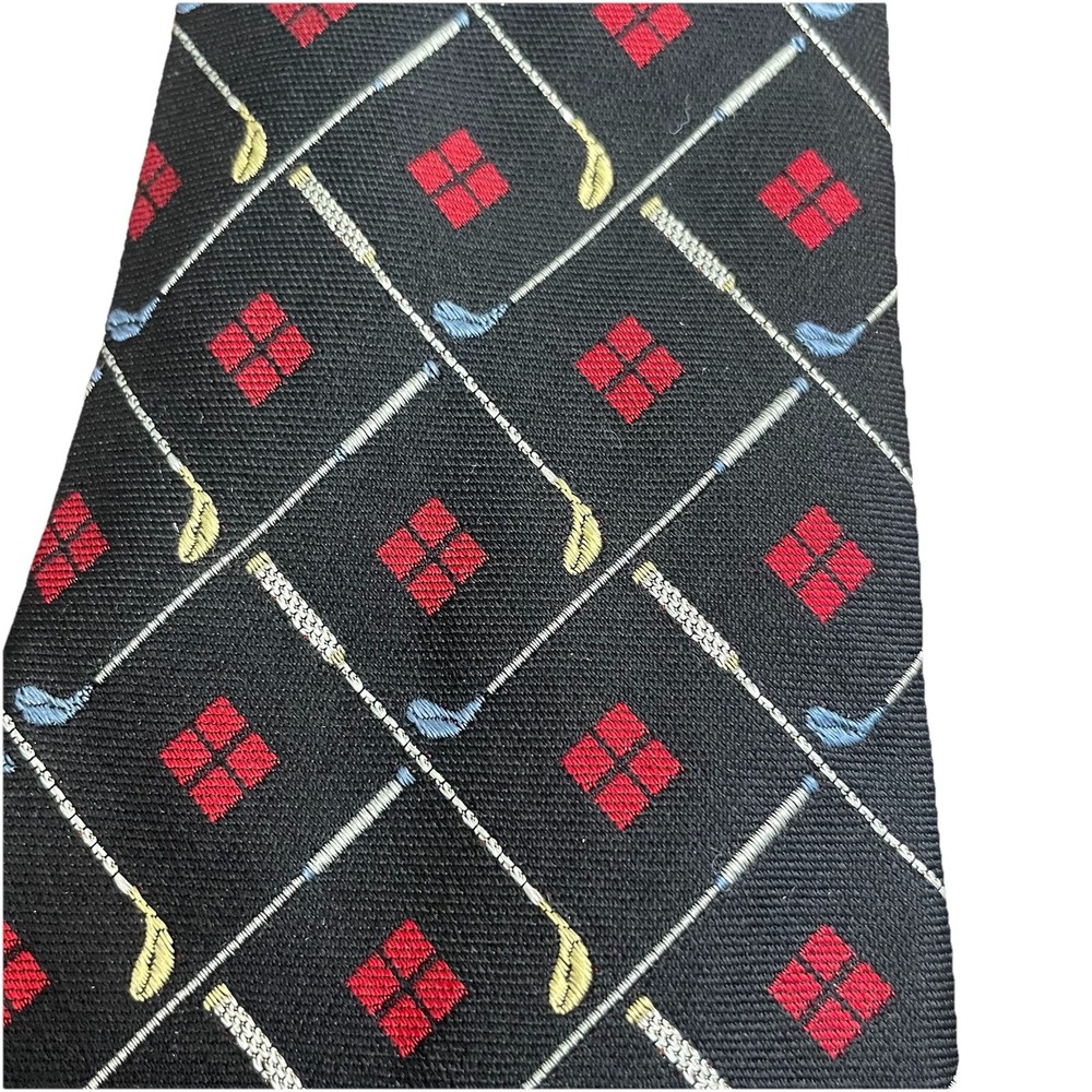 Polo Ralph Lauren Mens Silk Tie Black Golf Clubs Red Diamond USA Hand Made - Picture 4 of 6